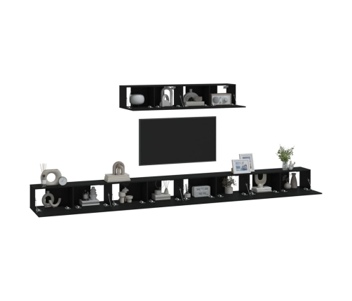 Set de muebles para TV 6 piezas madera contrachapada negro