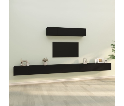 Set de muebles para TV 6 piezas madera contrachapada negro