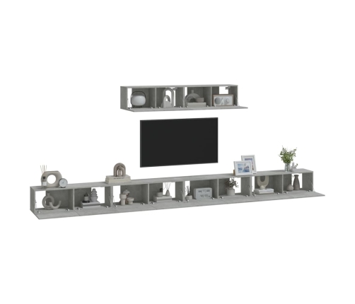 Set de muebles de TV 6 pzas madera contrachapada gris hormigón