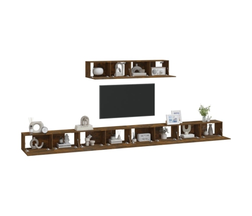 Set de muebles de TV 6 pzas madera contrachapada roble ahumado