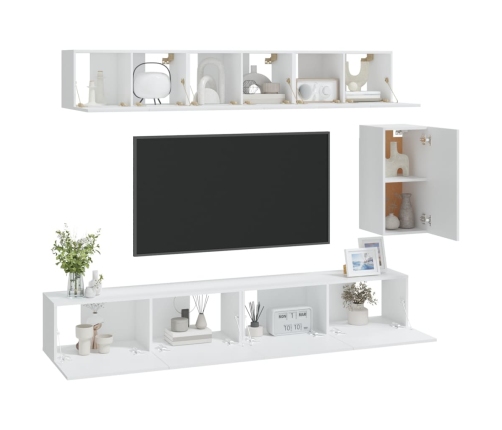 Set de muebles para TV 6 piezas madera contrachapada blanco