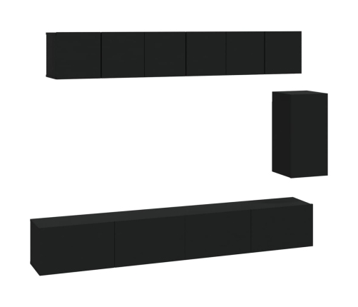 Set de muebles para TV 6 piezas madera contrachapada negro