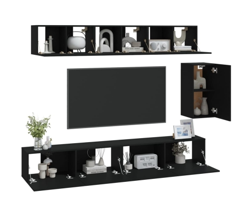 Set de muebles para TV 6 piezas madera contrachapada negro