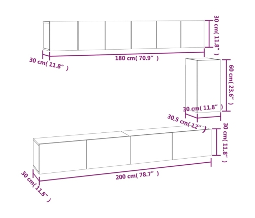 Set de muebles para TV 6 piezas madera contrachapada negro