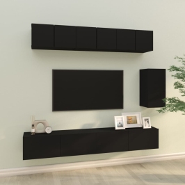 Set de muebles para TV 6 piezas madera contrachapada negro