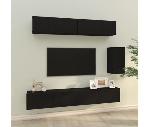 Set de muebles para TV 6 piezas madera contrachapada negro