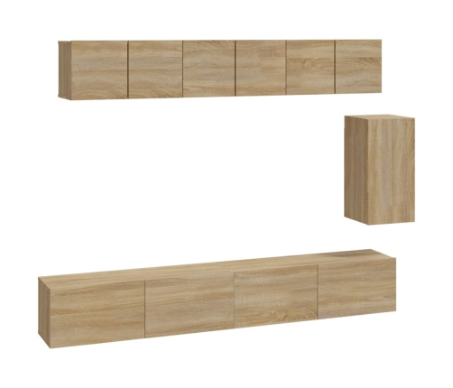 Set de muebles para TV 6 pzas madera contrachapada roble sonoma