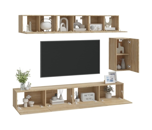 Set de muebles para TV 6 pzas madera contrachapada roble sonoma