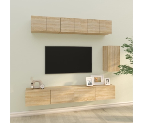 Set de muebles para TV 6 pzas madera contrachapada roble sonoma