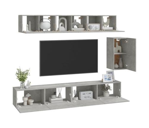 Set de muebles de TV 6 pzas madera contrachapada gris hormigón