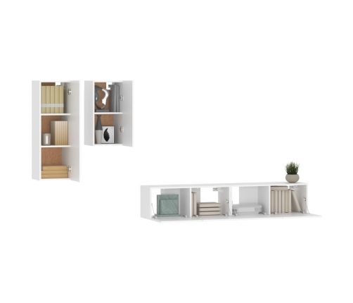 Set de muebles para TV 4 piezas madera contrachapada blanco