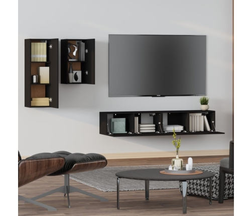 vidaXL Set de muebles para TV 4 piezas madera contrachapada negro