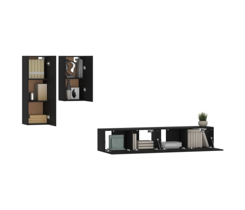 vidaXL Set de muebles para TV 4 piezas madera contrachapada negro