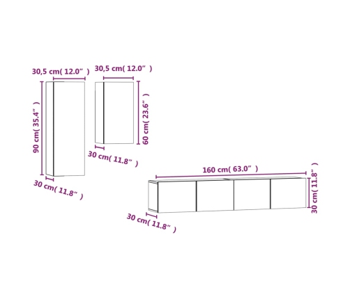 vidaXL Set de muebles para TV 4 piezas madera contrachapada negro