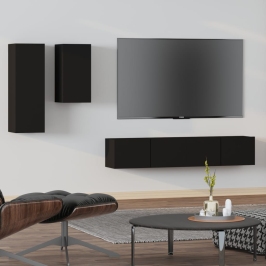 Set de muebles para TV 4 piezas madera contrachapada negro