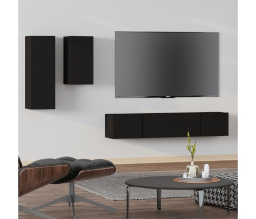 vidaXL Set de muebles para TV 4 piezas madera contrachapada negro