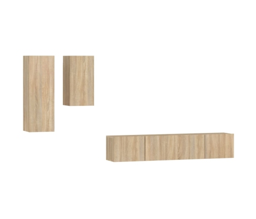 Set de muebles para TV 4 pzas madera contrachapada roble Sonoma