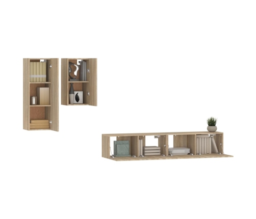 Set de muebles para TV 4 pzas madera contrachapada roble Sonoma