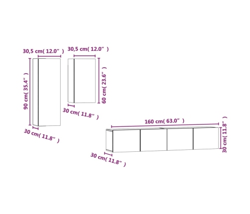 Set de muebles para TV 4 pzas madera contrachapada roble Sonoma