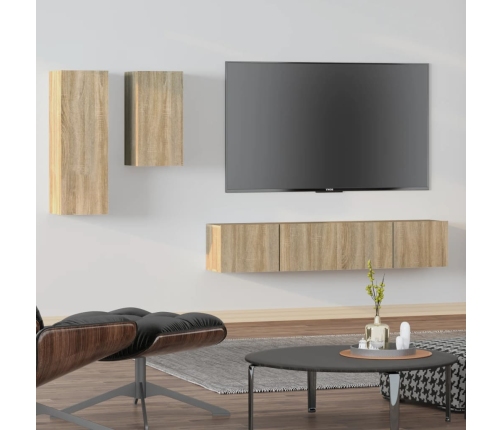 Set de muebles para TV 4 pzas madera contrachapada roble Sonoma