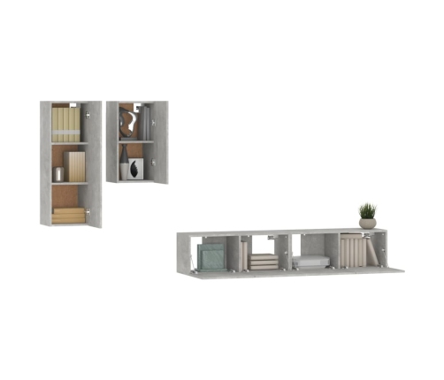 Set de muebles de TV 4 pzas madera contrachapada gris hormigón