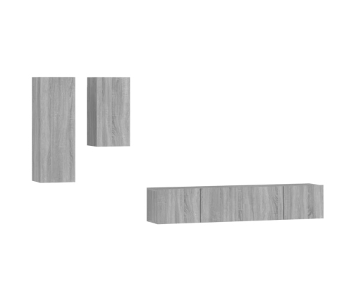 Set de muebles para TV 4 pzas madera contrachapada gris Sonoma