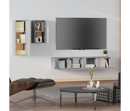 Set de muebles para TV 4 pzas madera contrachapada gris Sonoma