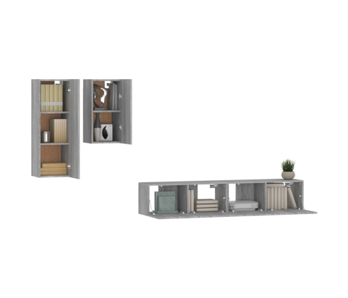 Set de muebles para TV 4 pzas madera contrachapada gris Sonoma