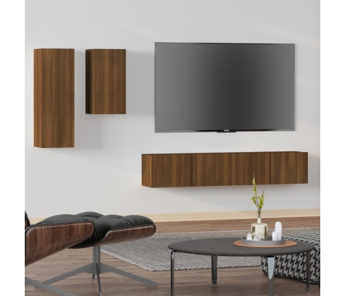 Set de muebles para TV 4 pzas madera contrachapada marrón roble