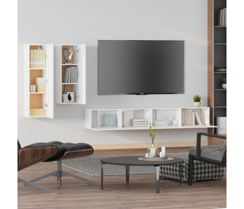 Set de muebles para TV 4 piezas madera contrachapada blanco