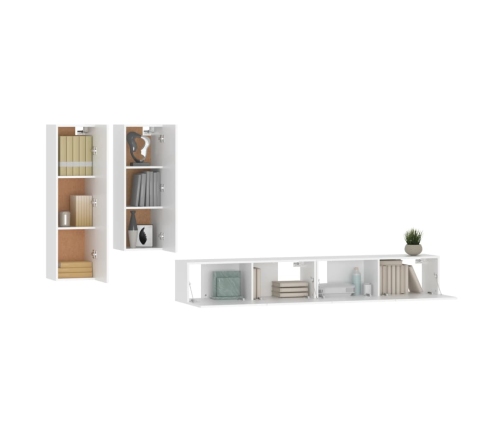 Set de muebles para TV 4 piezas madera contrachapada blanco