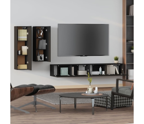 Set de muebles para TV 4 piezas madera contrachapada negro