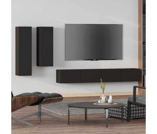 Set de muebles para TV 4 piezas madera contrachapada negro