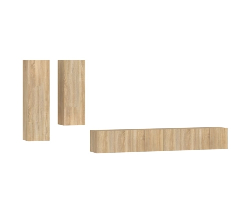 Set de muebles para TV 4 pzas madera contrachapada roble Sonoma