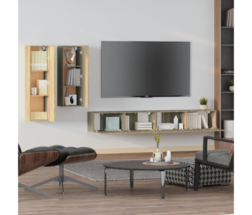 Set de muebles para TV 4 pzas madera contrachapada roble Sonoma