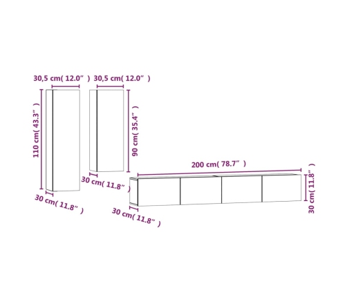 Set de muebles para TV 4 pzas madera contrachapada roble Sonoma