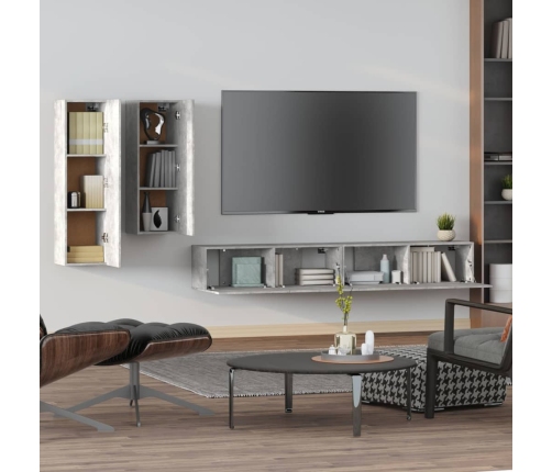 Set de muebles de TV 4 pzas madera contrachapada gris hormigón