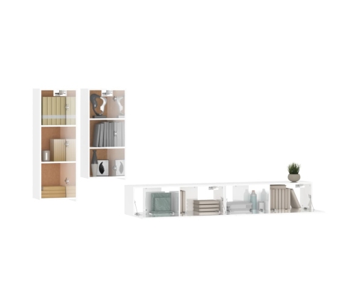 vidaXL Set de muebles de TV 4 pzas madera contrachapada blanco brillo