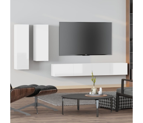 vidaXL Set de muebles de TV 4 pzas madera contrachapada blanco brillo