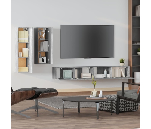 Set de muebles para TV 4 pzas madera contrachapada gris Sonoma