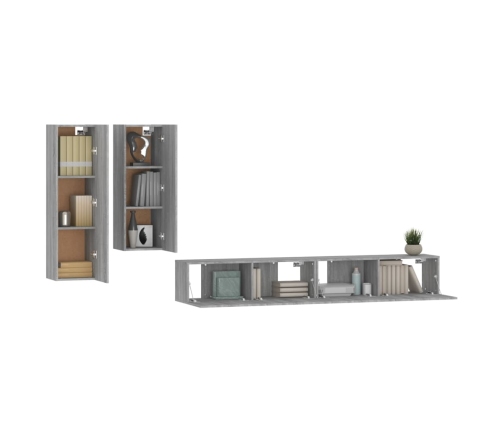 Set de muebles para TV 4 pzas madera contrachapada gris Sonoma