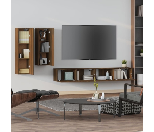 Set de muebles para TV 4 pzas madera contrachapada marrón roble