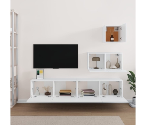 Set de muebles para TV 4 piezas madera contrachapada blanco