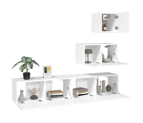 Set de muebles para TV 4 piezas madera contrachapada blanco