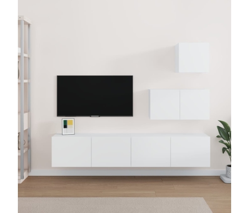 Set de muebles para TV 4 piezas madera contrachapada blanco