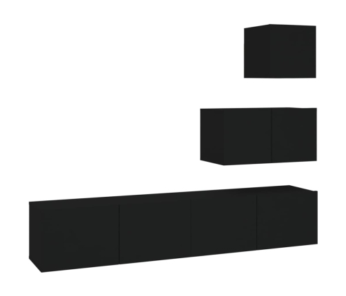 Set de muebles para TV 4 piezas madera contrachapada negro