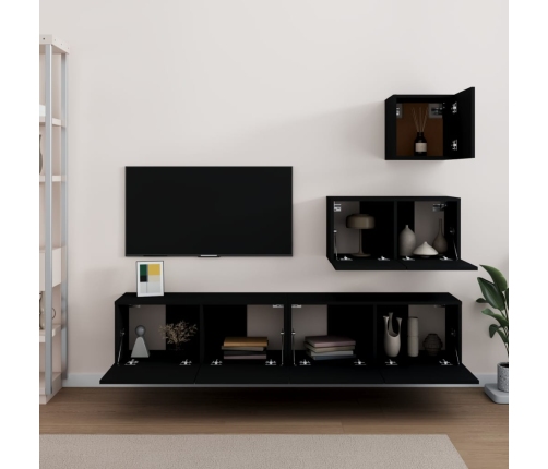 Set de muebles para TV 4 piezas madera contrachapada negro