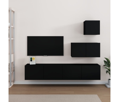 Set de muebles para TV 4 piezas madera contrachapada negro