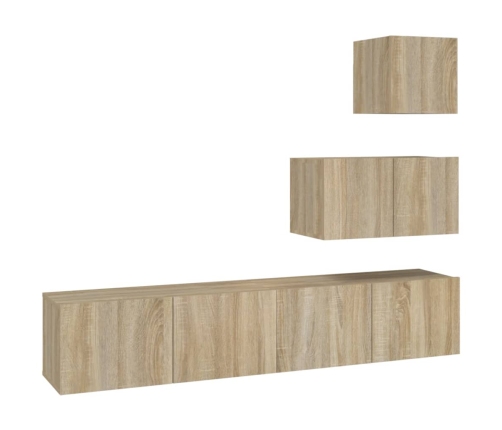 Set de muebles para TV 4 pzas madera contrachapada roble Sonoma