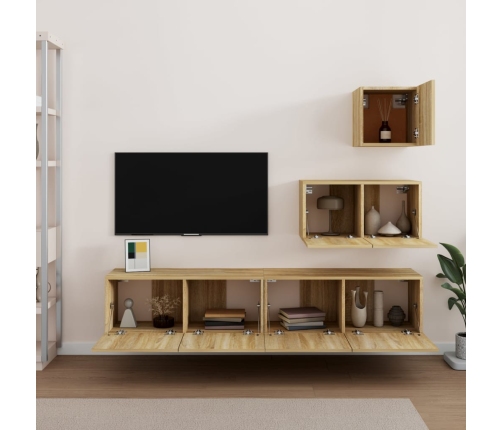 Set de muebles para TV 4 pzas madera contrachapada roble Sonoma